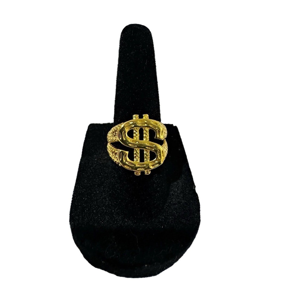 Gold Tone Dollar Sign $ Signet Ring Size 6.5 Metal No Stone Fashion MPN 0133